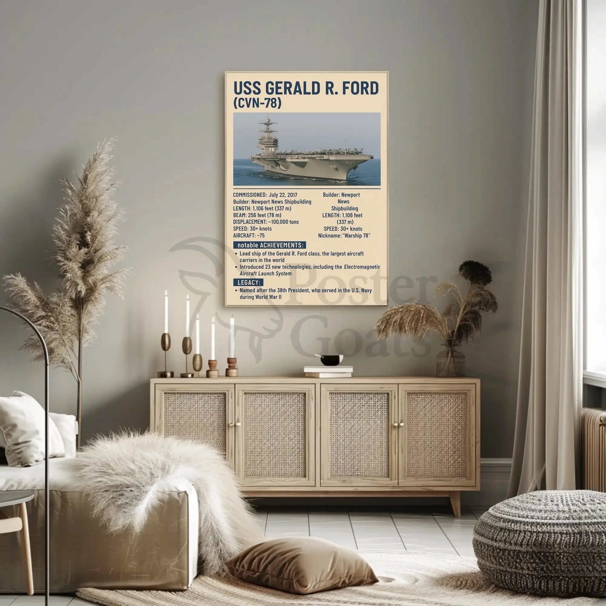 USS Gerald R. Ford Aircraft Carrier Military Poster PosterGoat