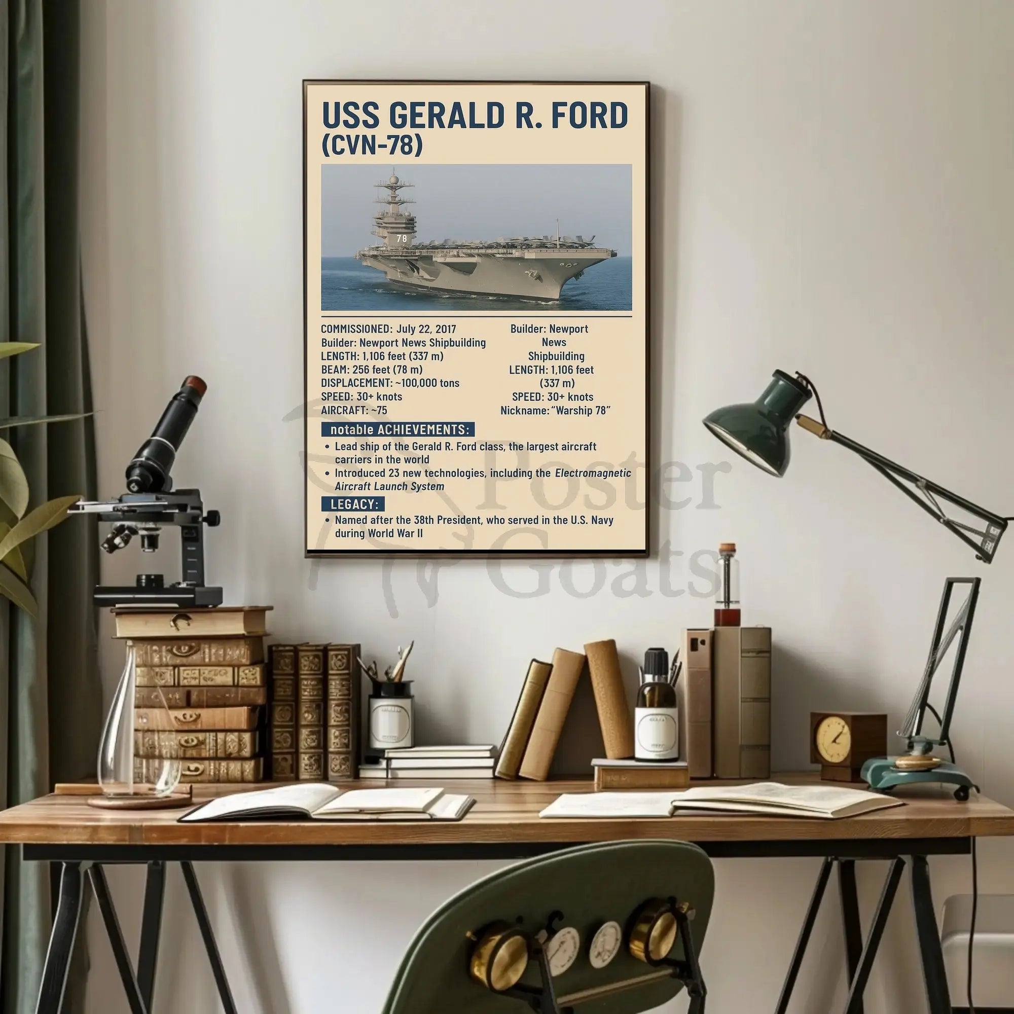 USS Gerald R. Ford Aircraft Carrier Military Poster PosterGoat