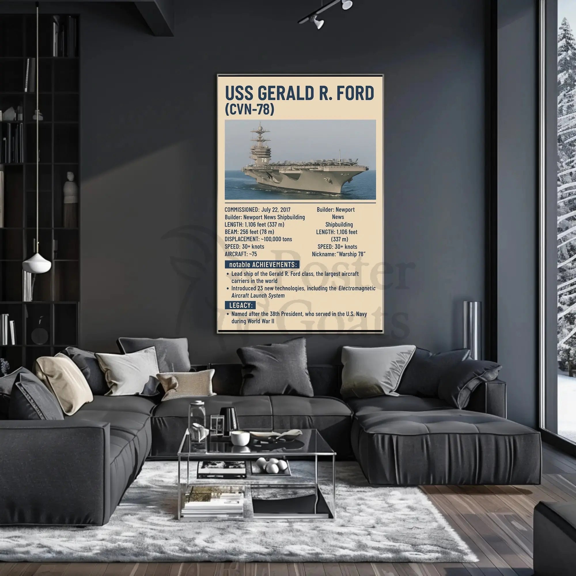 USS Gerald R. Ford Aircraft Carrier Military Poster PosterGoat