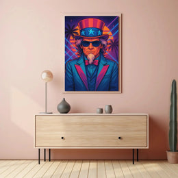 Uncle Sam Neon Tropical Futuristic Sci-Fi Poster PosterGoat