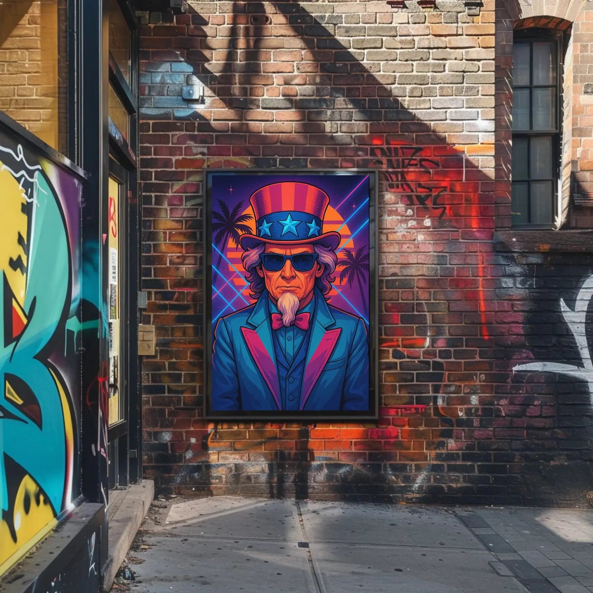 Uncle Sam Neon Tropical Futuristic Sci-Fi Poster PosterGoat
