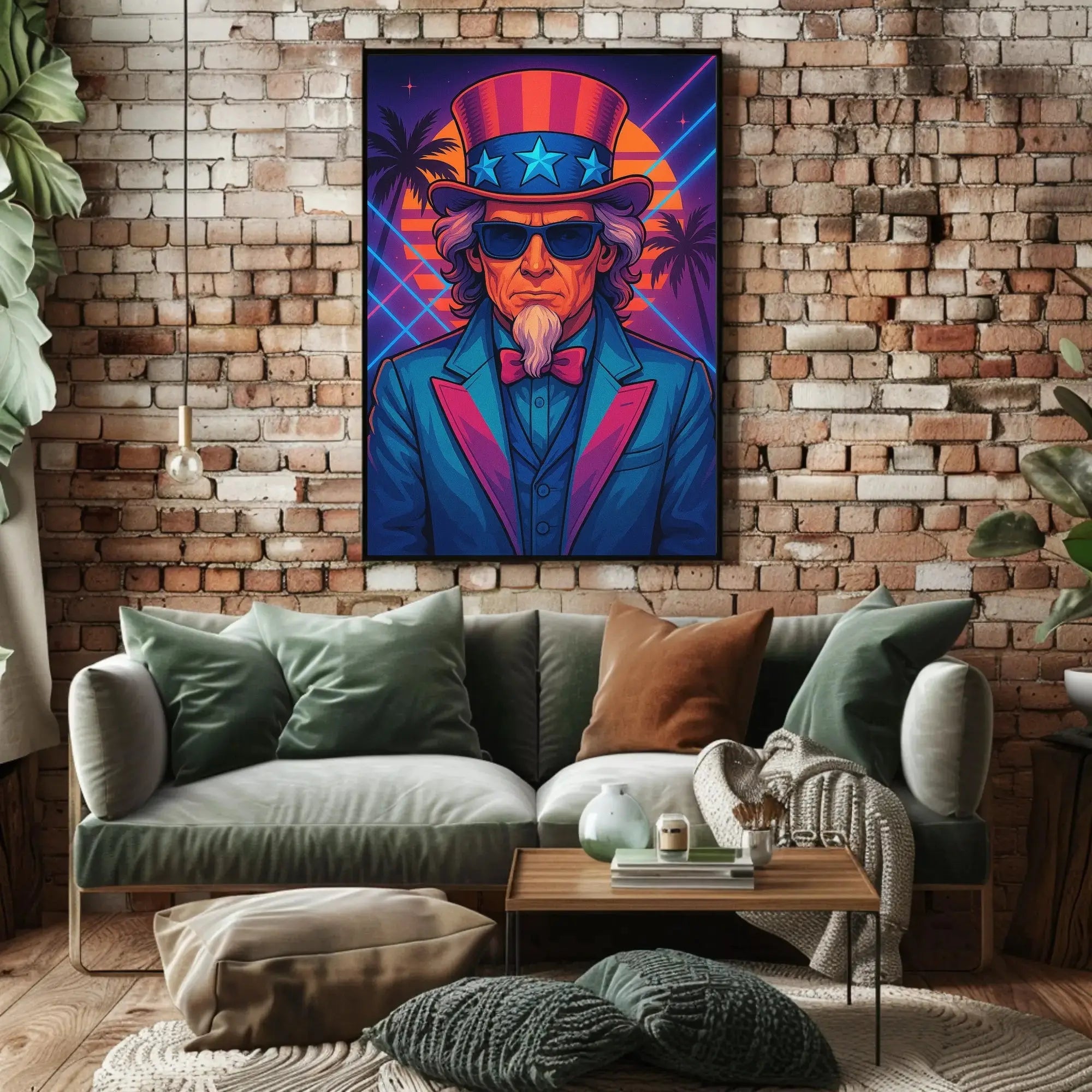 Uncle Sam Neon Tropical Futuristic Sci-Fi Poster PosterGoat