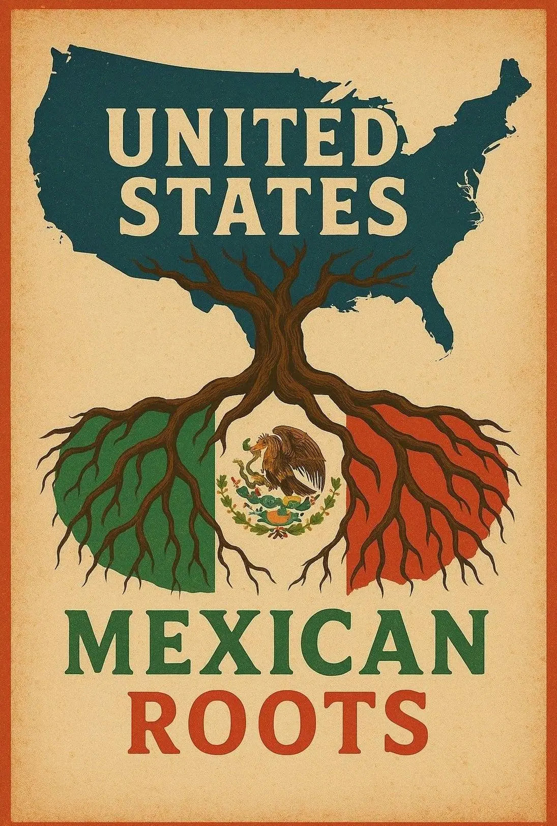 United States Map with Mexican Roots Heritage Poster PosterGoat