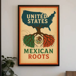 United States Map with Mexican Roots Heritage Poster PosterGoat