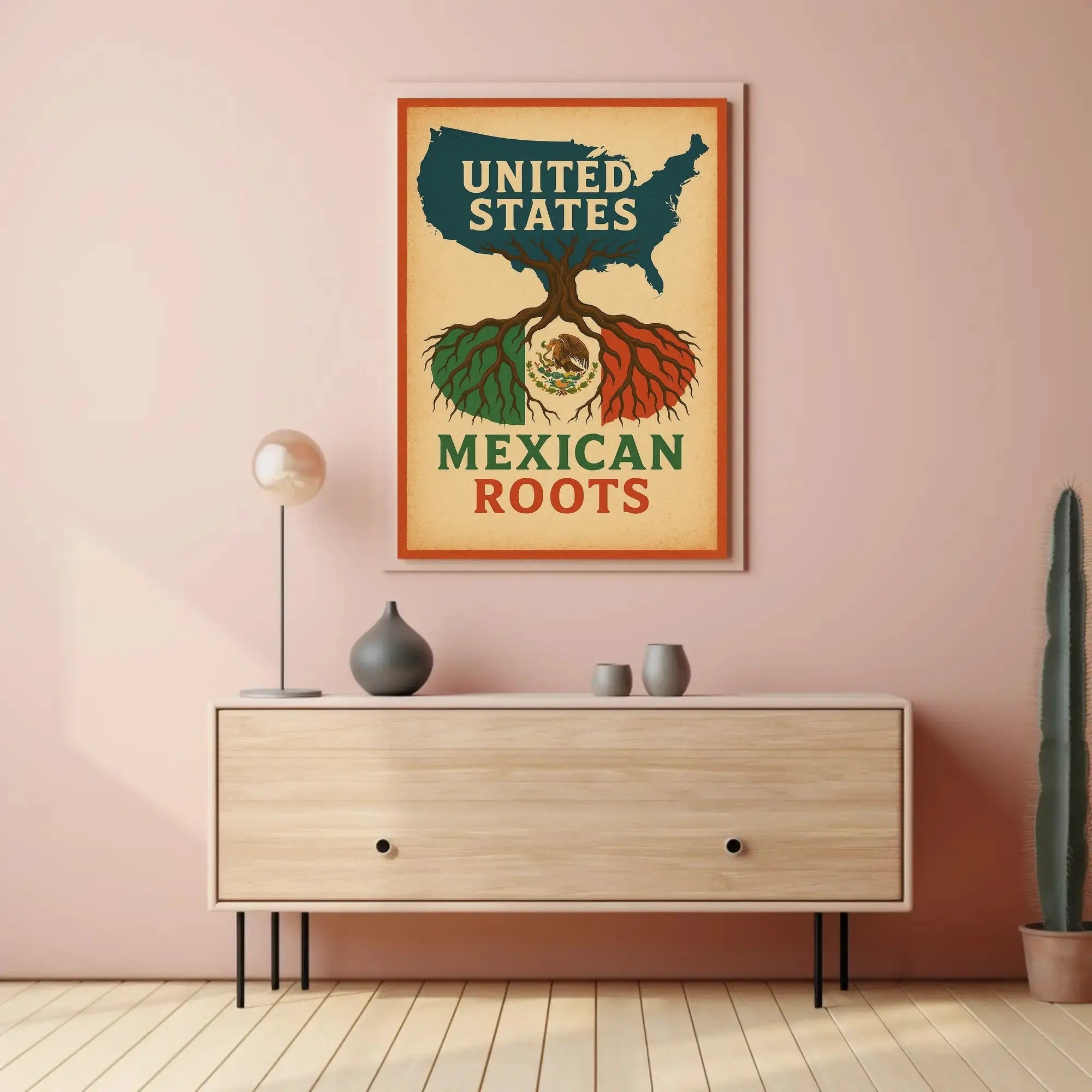 United States Map with Mexican Roots Heritage Poster PosterGoat