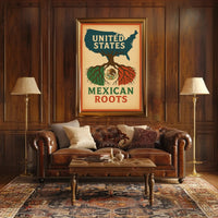 United States Map with Mexican Roots Heritage Poster PosterGoat