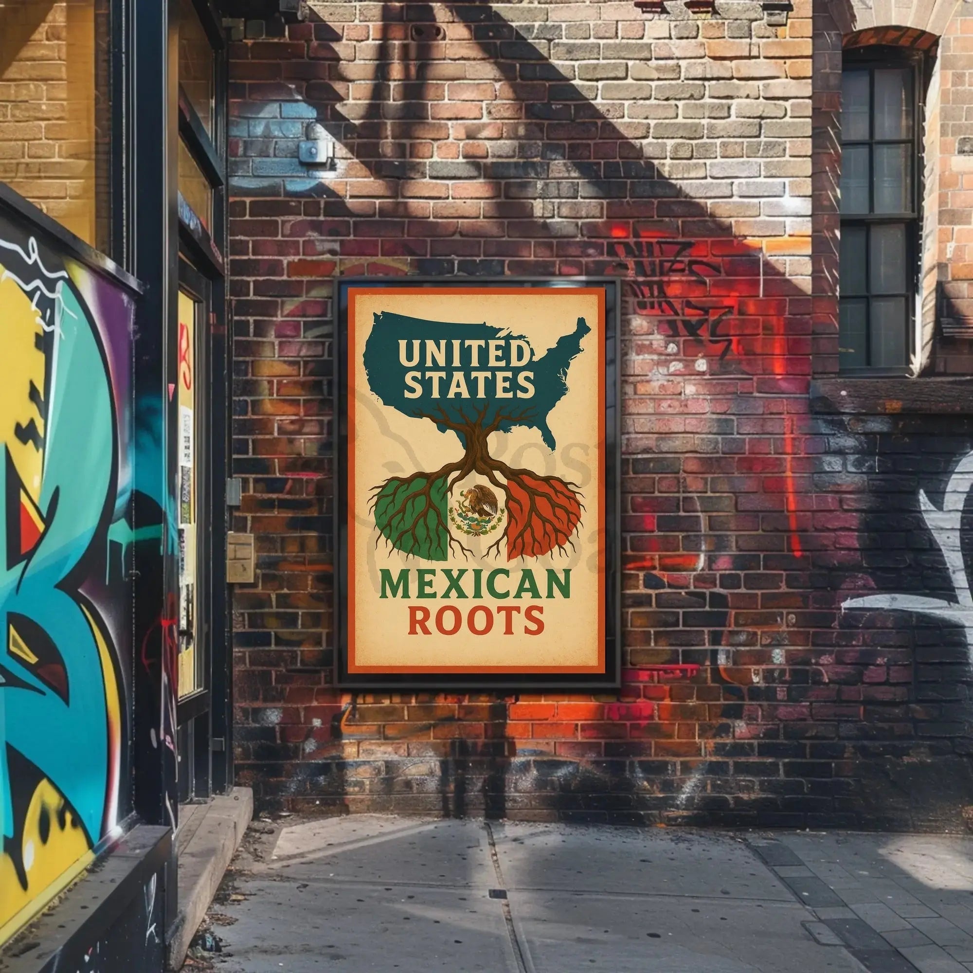 United States Map with Mexican Roots Heritage Poster PosterGoat