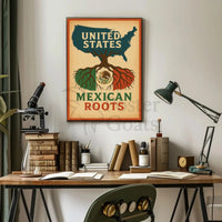 United States Map with Mexican Roots Heritage Poster PosterGoat
