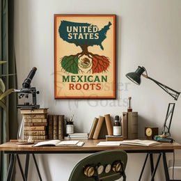 United States Map with Mexican Roots Heritage Poster PosterGoat