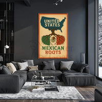 United States Map with Mexican Roots Heritage Poster PosterGoat