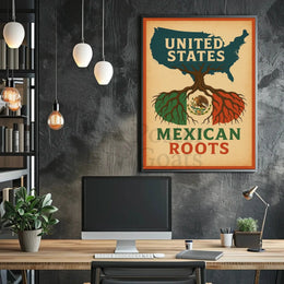 United States Map with Mexican Roots Heritage Poster PosterGoat