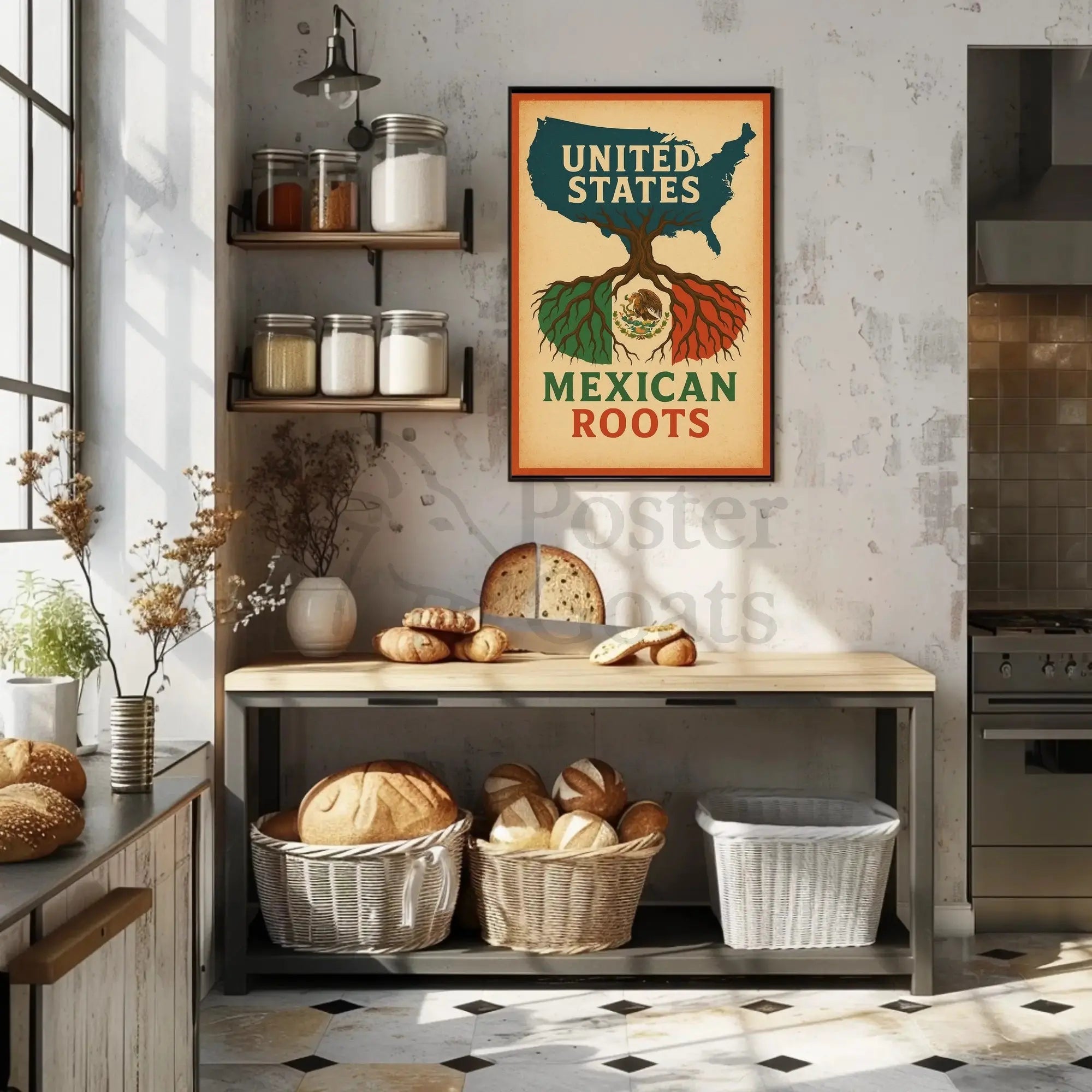 United States Map with Mexican Roots Heritage Poster PosterGoat