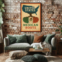 United States Map with Mexican Roots Heritage Poster PosterGoat