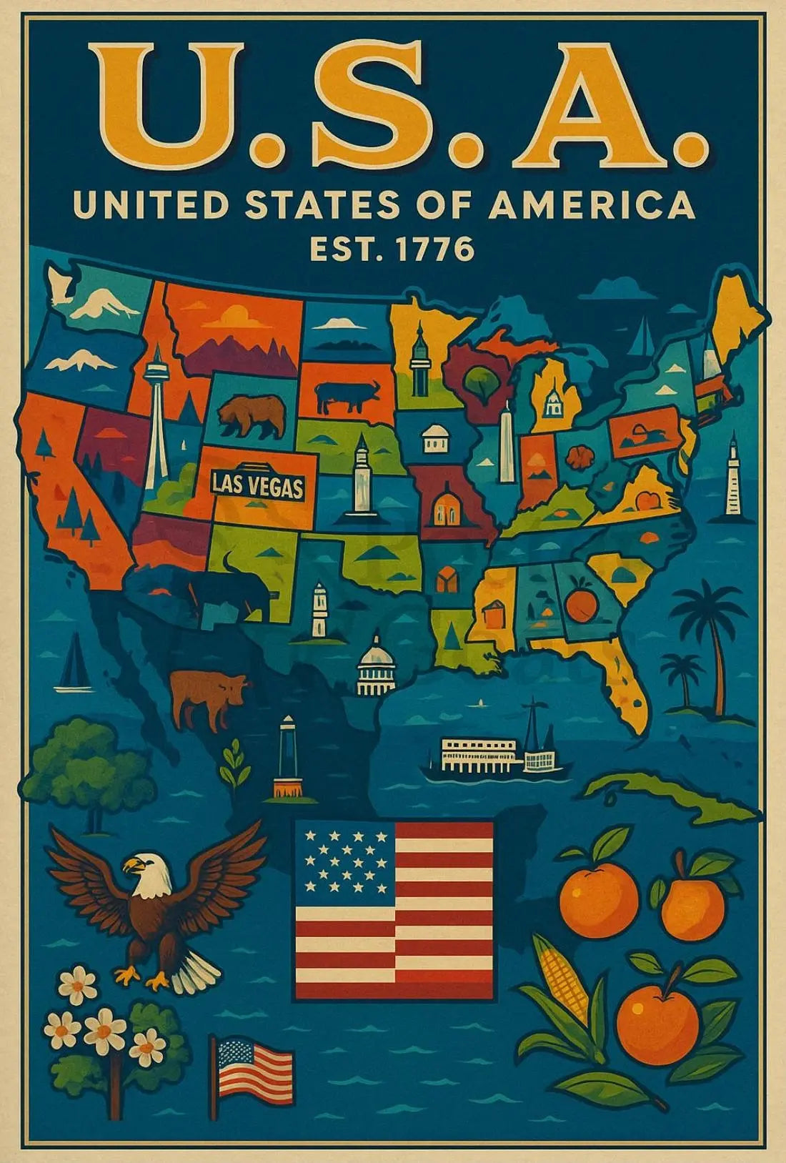 United States Patriotic Heritage Map Cultural Poster PosterGoat