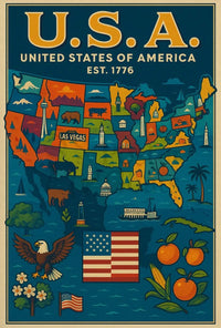 United States Patriotic Heritage Map Cultural Poster PosterGoat