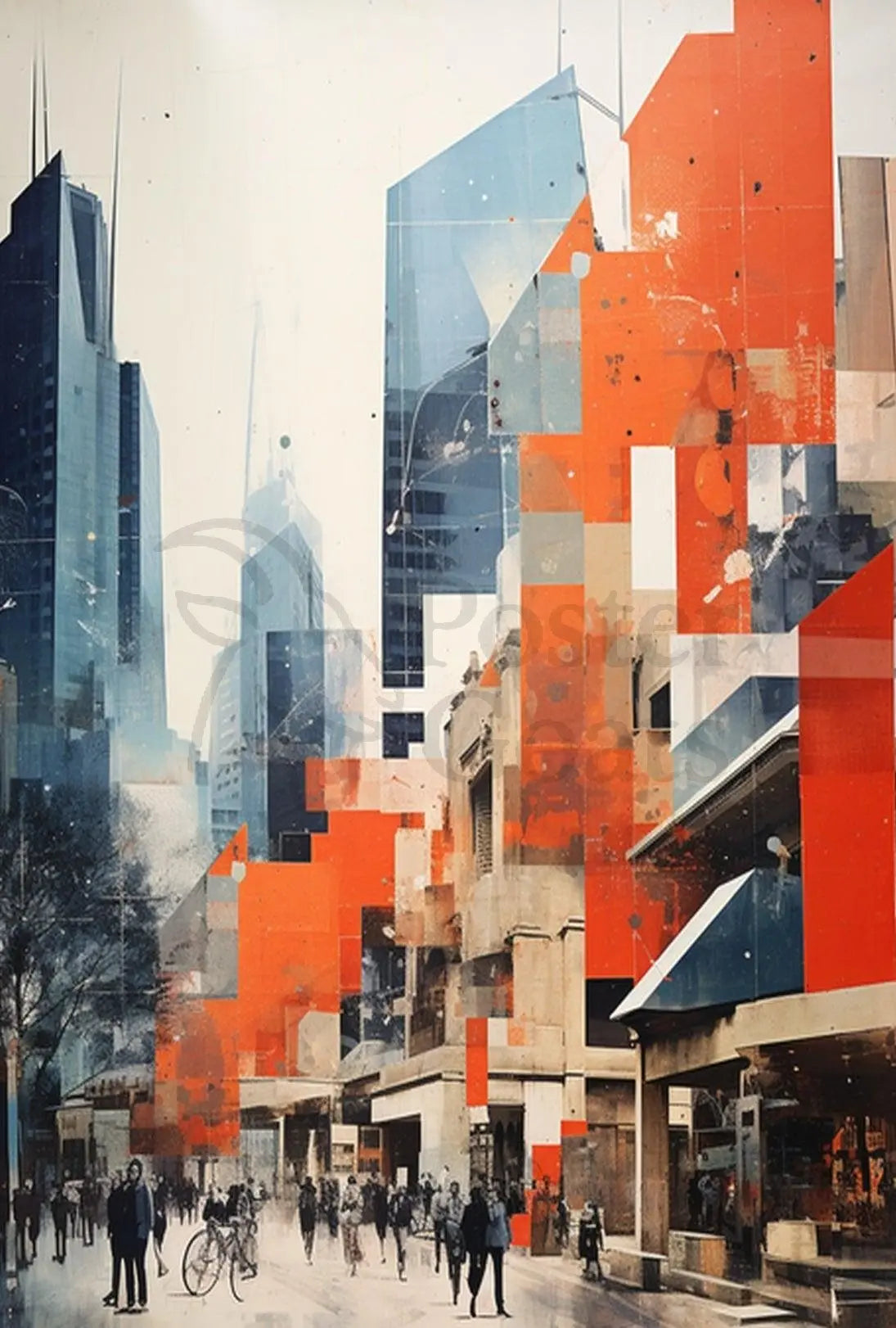 Urban Cityscape Art with Vibrant Abstract Elements Poster PosterGoat