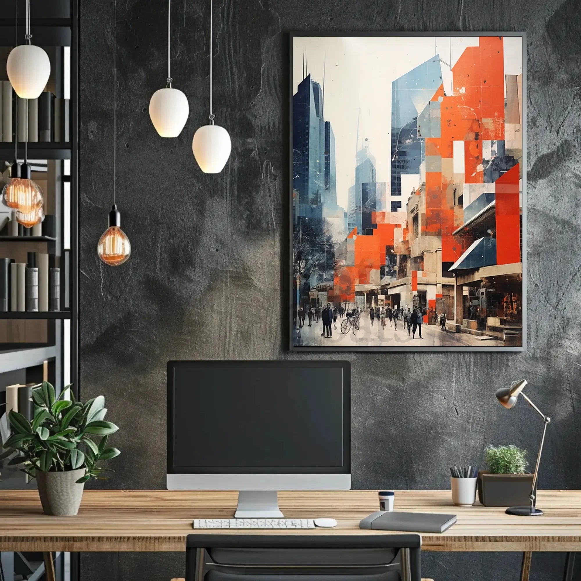 Urban Cityscape Art with Vibrant Abstract Elements Poster PosterGoat