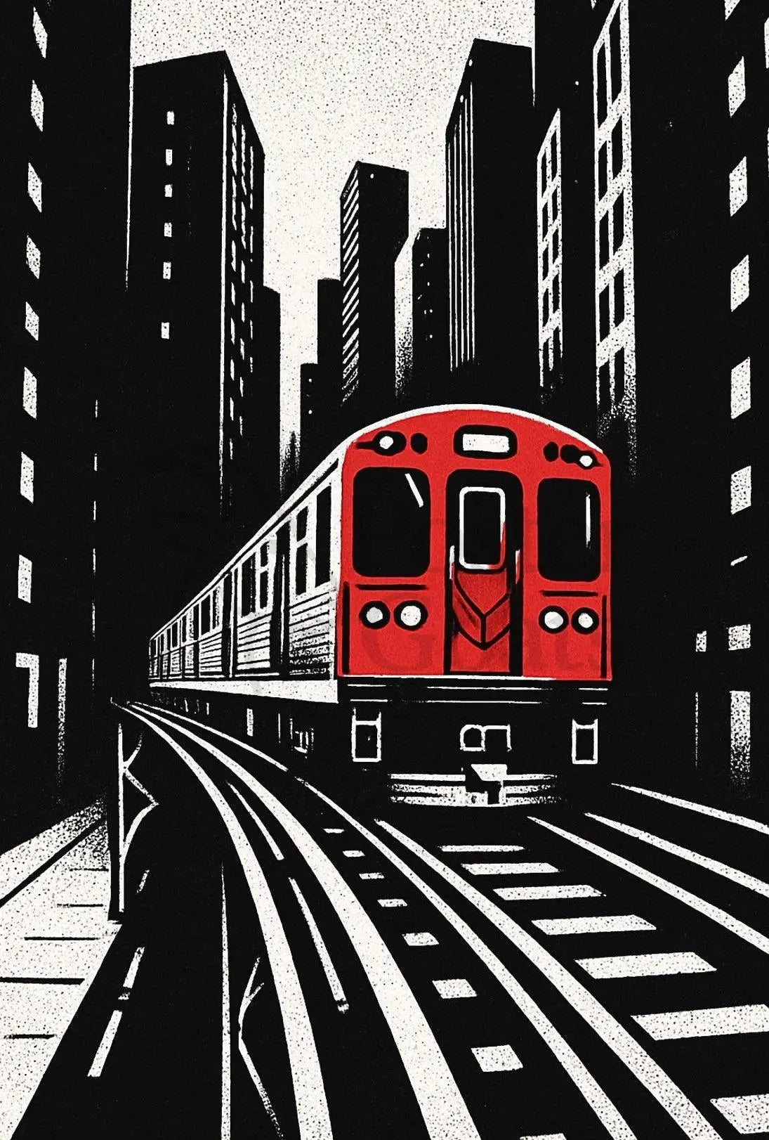 Urban Cityscape Train Journey Art Print - Abstract Poster PosterGoat