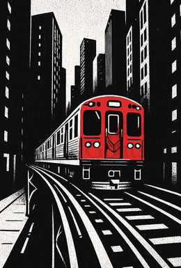 Urban Cityscape Train Journey Art Print - Abstract Poster PosterGoat