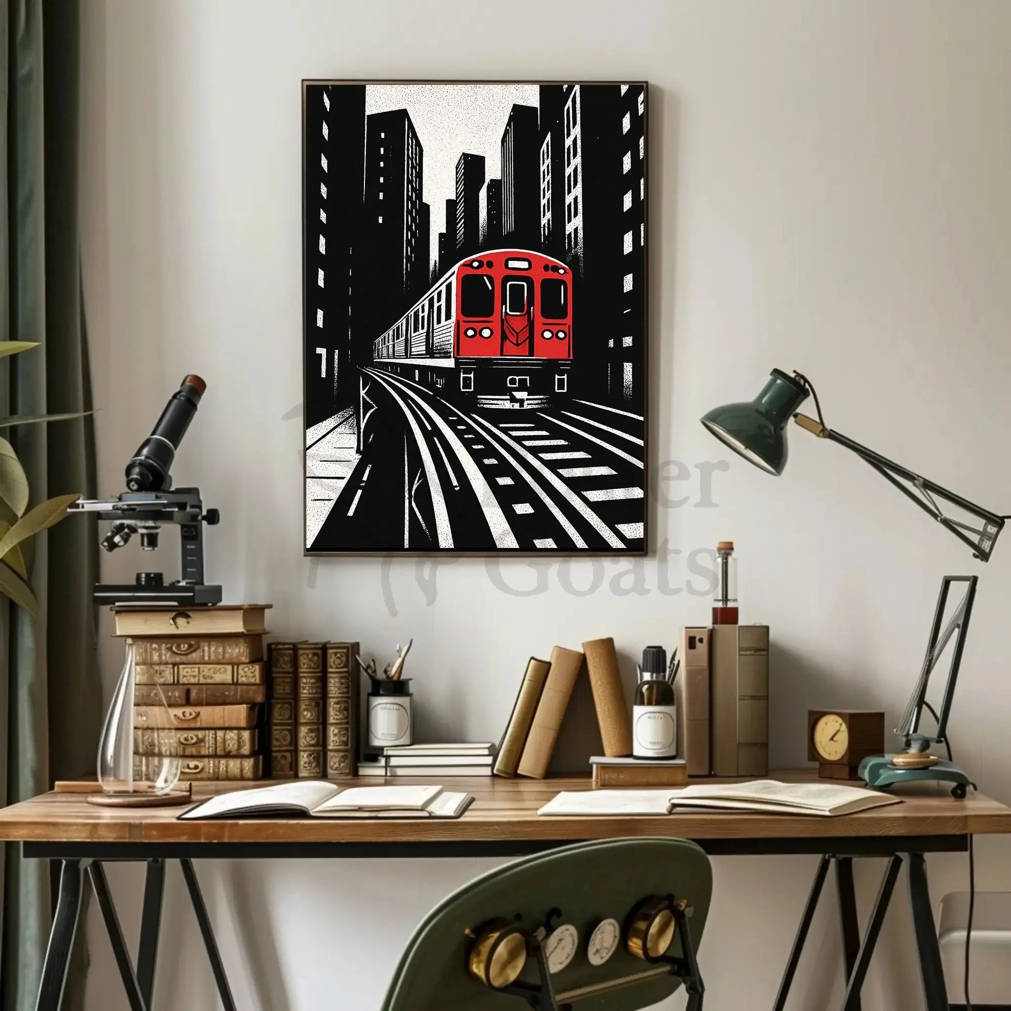 Urban Cityscape Train Journey Art Print - Abstract Poster PosterGoat