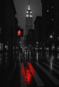 Urban Drama in Rainy Cityscape Artistic Poster PosterGoat