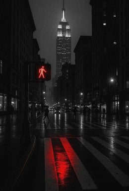 Urban Drama in Rainy Cityscape Artistic Poster PosterGoat