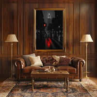 Urban Drama in Rainy Cityscape Artistic Poster PosterGoat