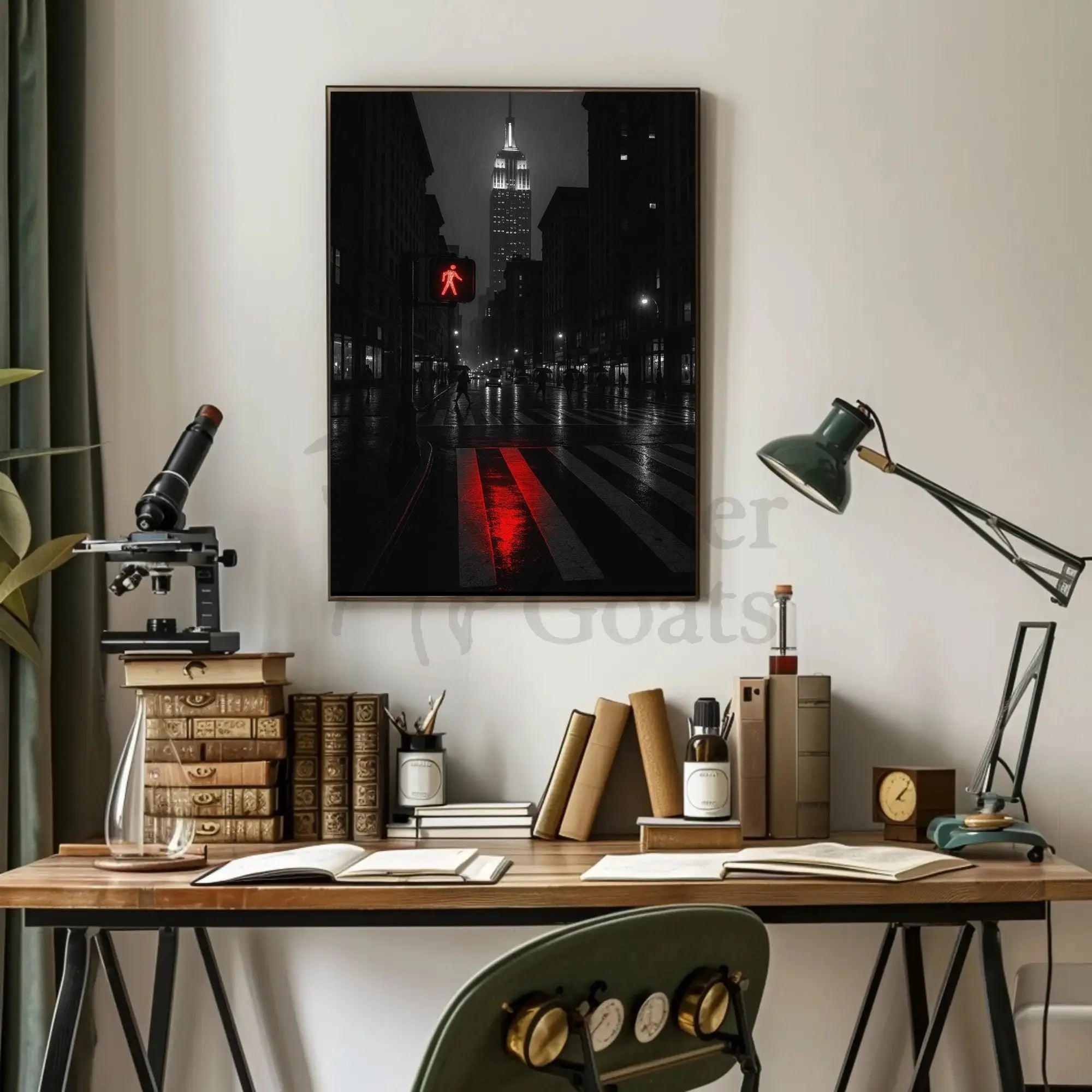 Urban Drama in Rainy Cityscape Artistic Poster PosterGoat
