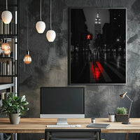 Urban Drama in Rainy Cityscape Artistic Poster PosterGoat