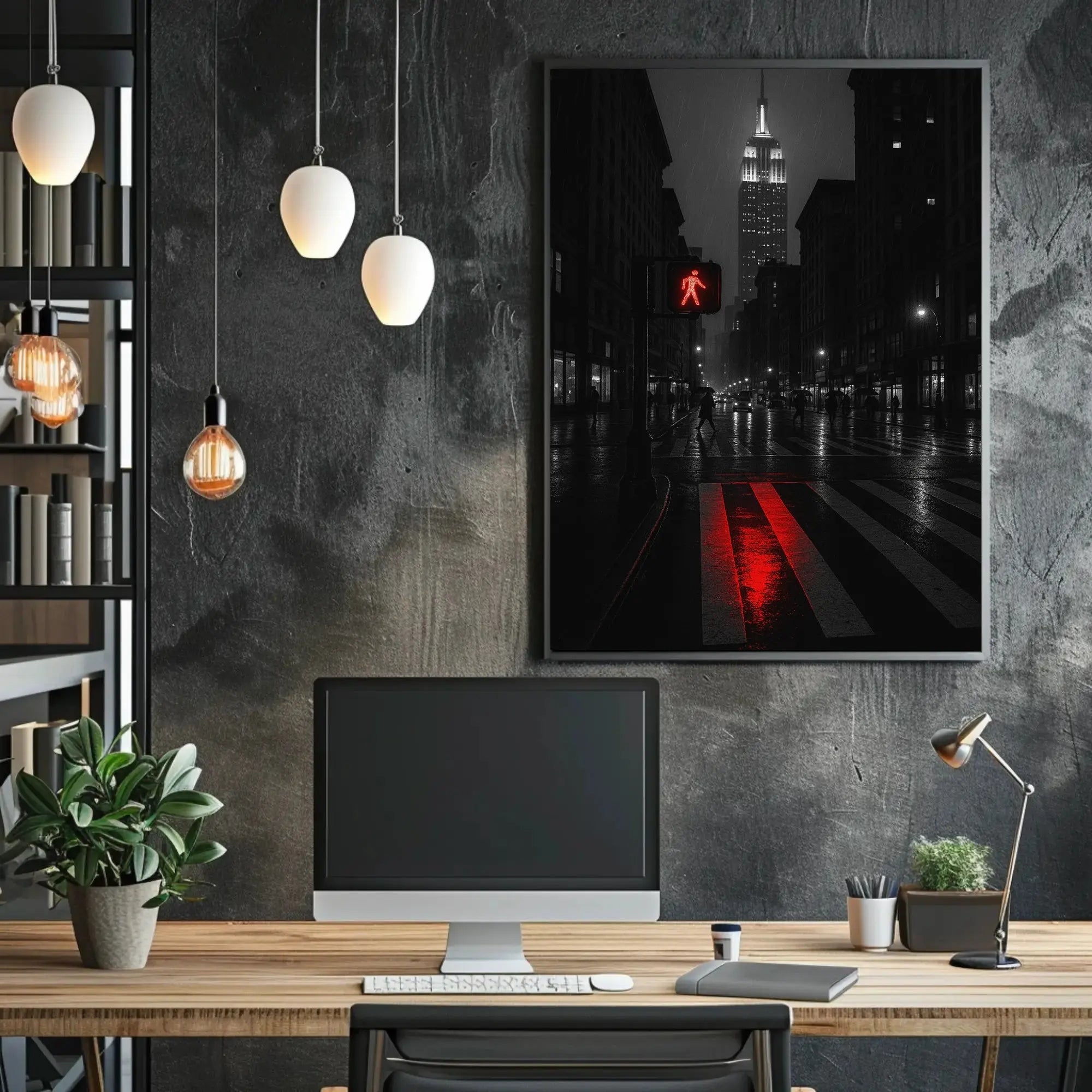 Urban Drama in Rainy Cityscape Artistic Poster PosterGoat