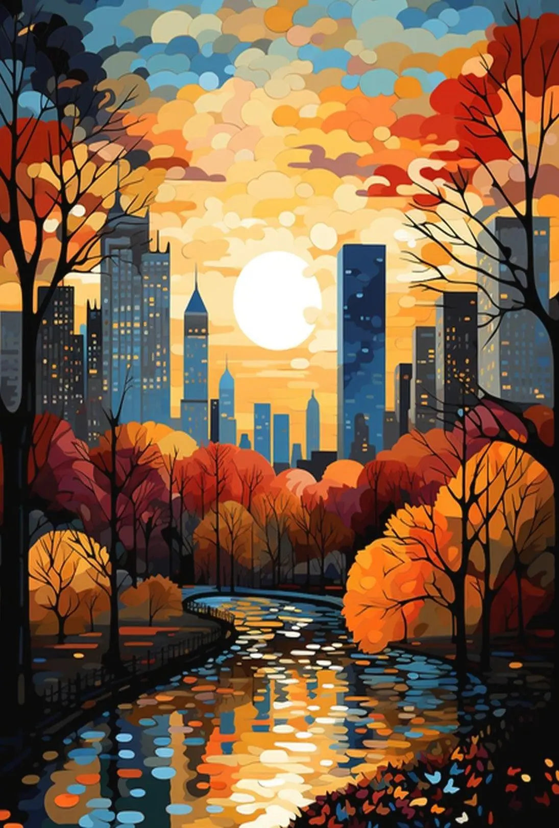 Urban Harmony: Cityscape and Nature Artistic Poster PosterGoat