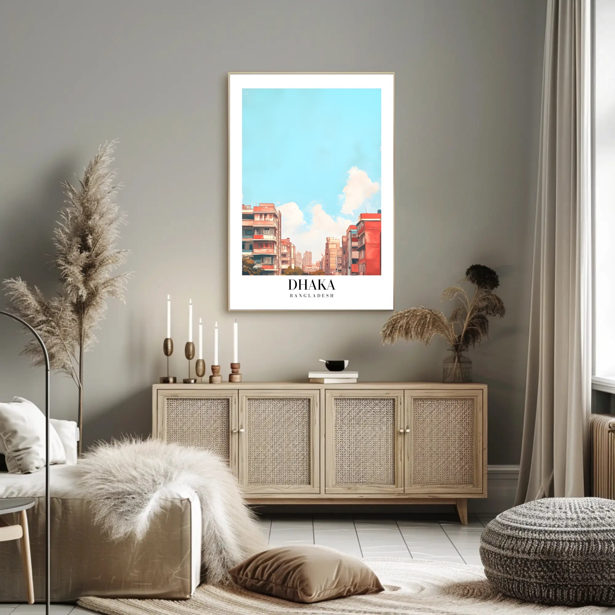 Urban Scene: Dhaka Cityscape Illustrative Poster PosterGoat