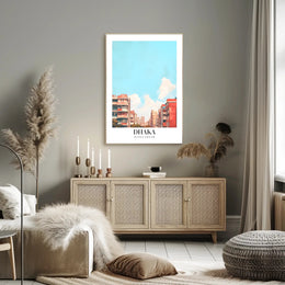 Urban Scene: Dhaka Cityscape Illustrative Poster PosterGoat