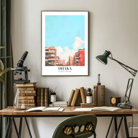 Urban Scene: Dhaka Cityscape Illustrative Poster PosterGoat