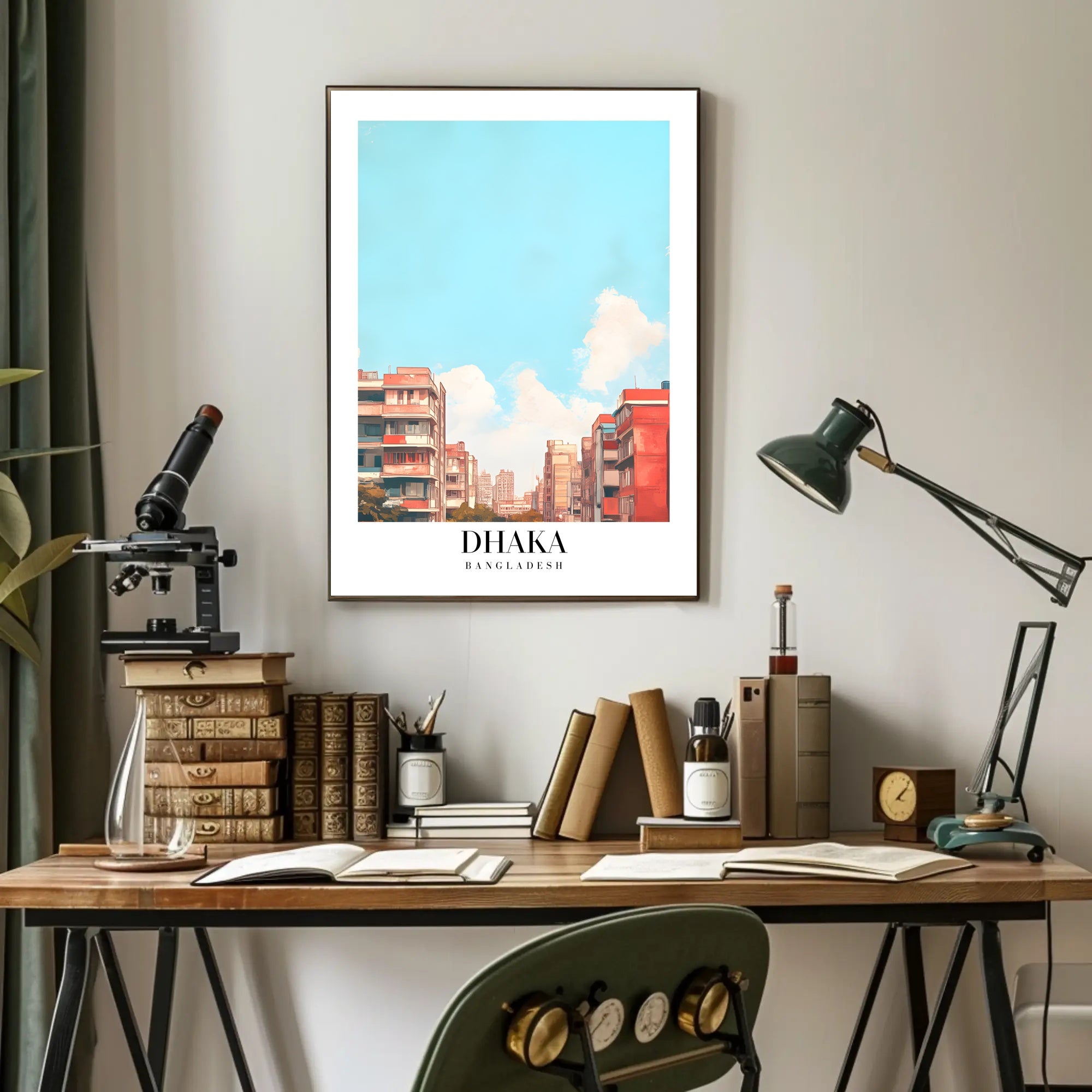 Urban Scene: Dhaka Cityscape Illustrative Poster PosterGoat