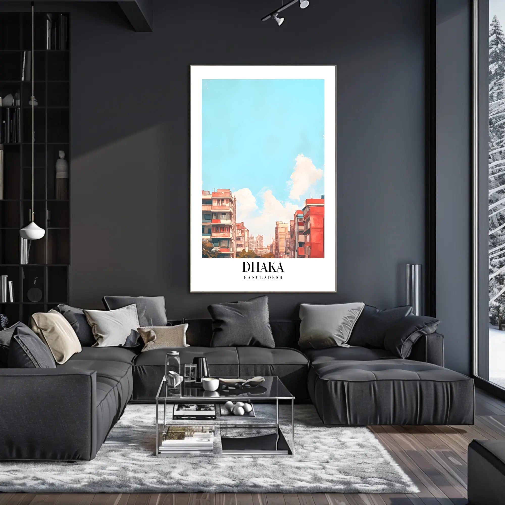 Urban Scene: Dhaka Cityscape Illustrative Poster PosterGoat