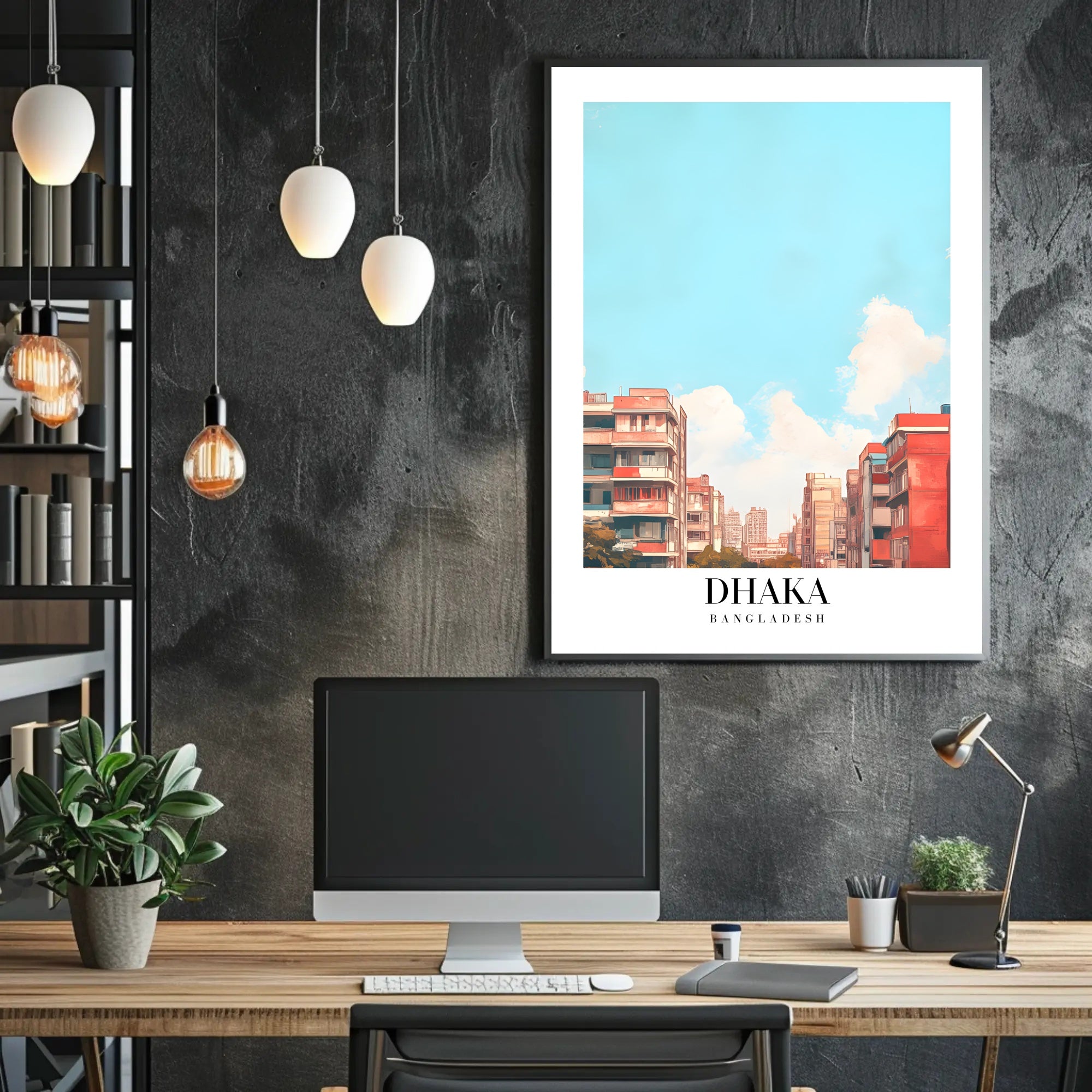 Urban Scene: Dhaka Cityscape Illustrative Poster PosterGoat