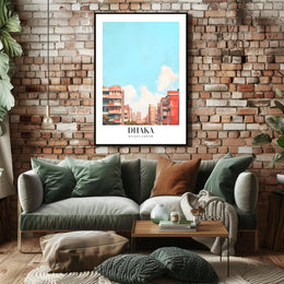 Urban Scene: Dhaka Cityscape Illustrative Poster PosterGoat