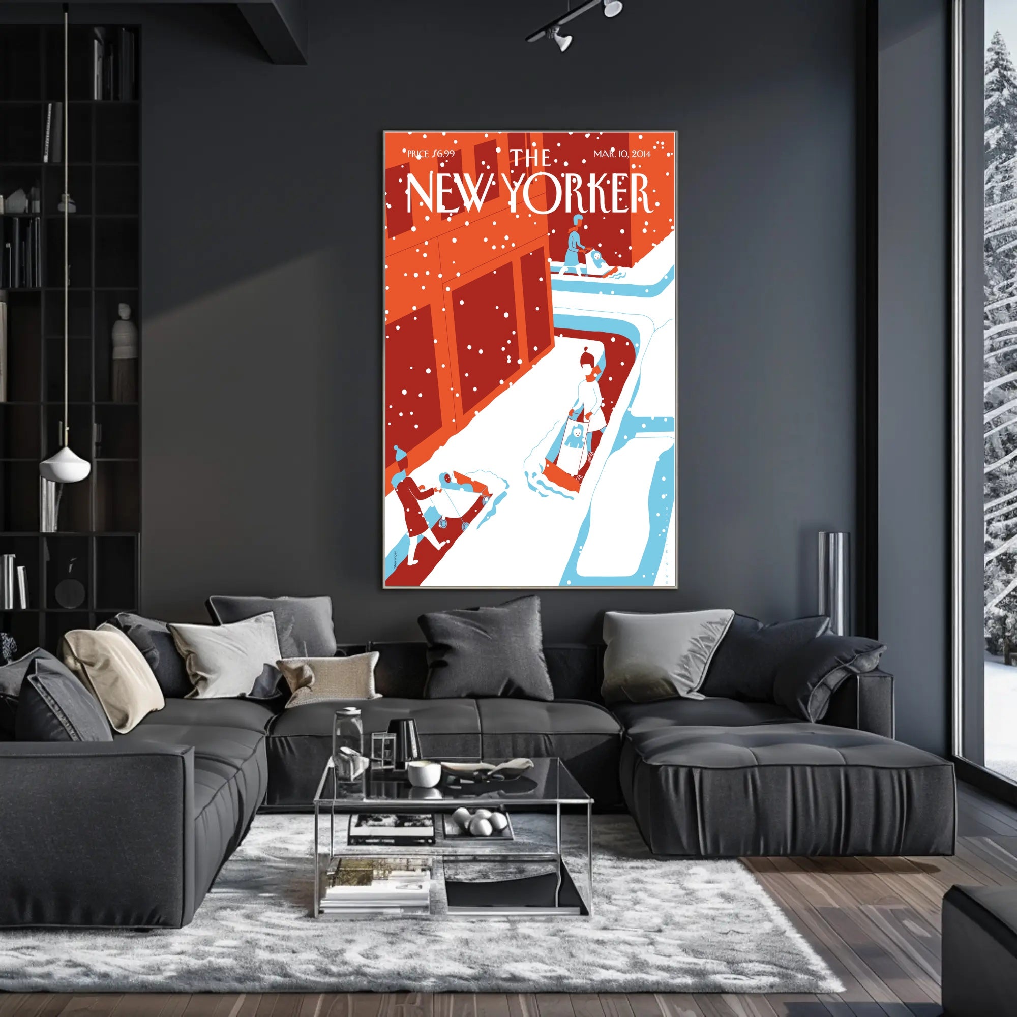 Urban Snowfall Serenity: Modern Cityscape Travel Poster PosterGoat