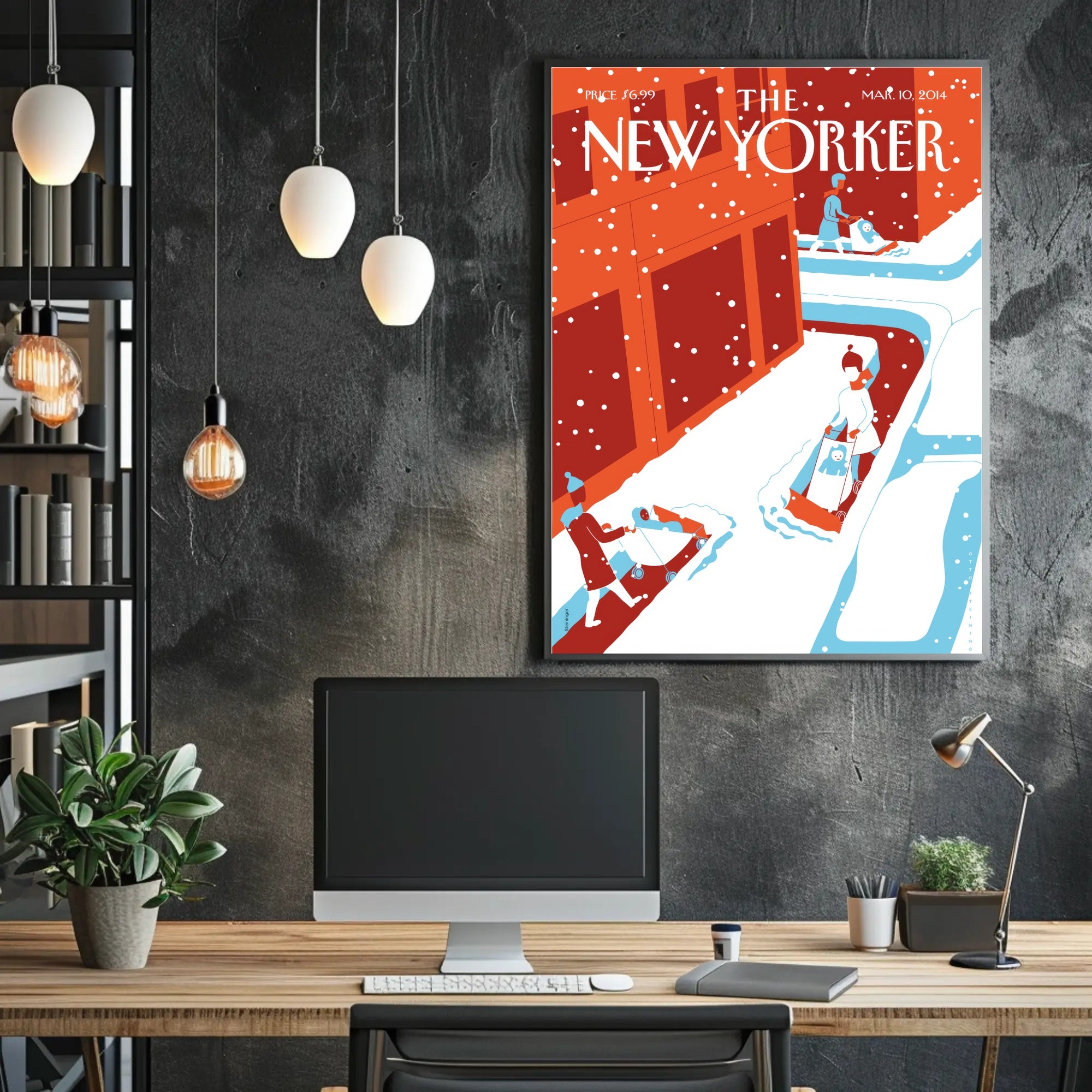 Urban Snowfall Serenity: Modern Cityscape Travel Poster PosterGoat