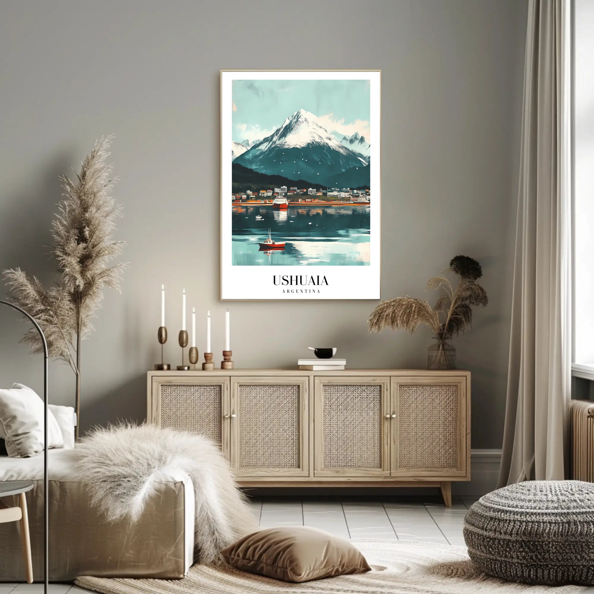Ushuaia Scenic Travel Poster with Majestic Mountain View PosterGoat