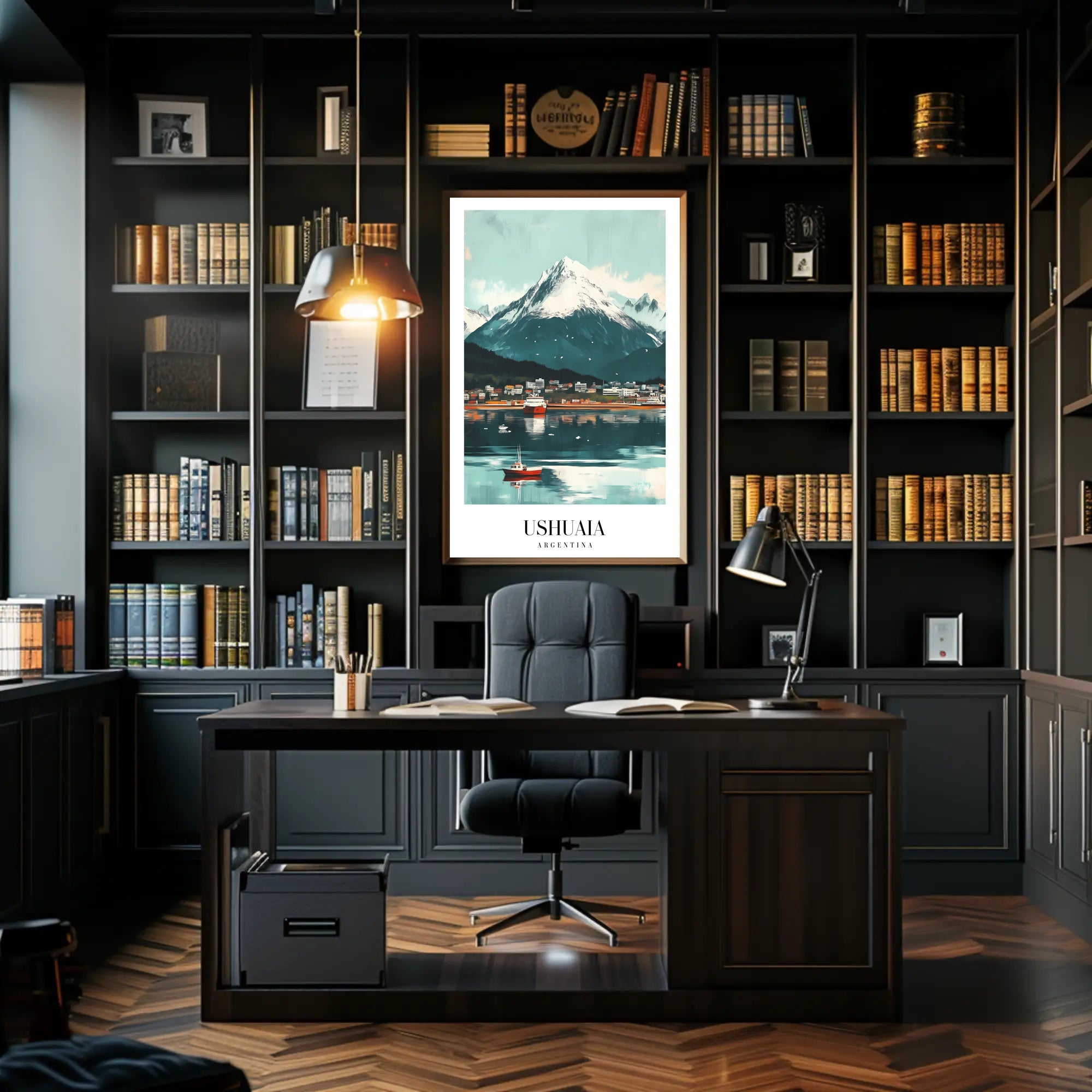 Ushuaia Scenic Travel Poster with Majestic Mountain View PosterGoat