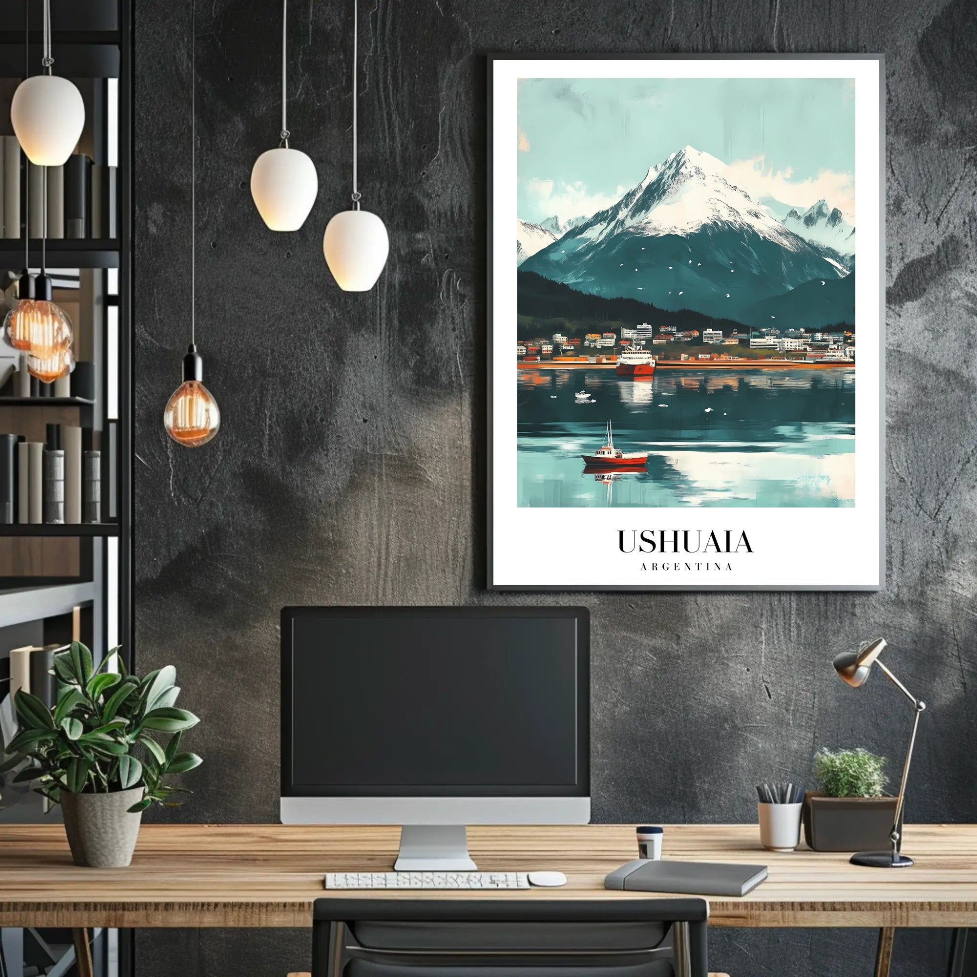 Ushuaia Scenic Travel Poster with Majestic Mountain View PosterGoat