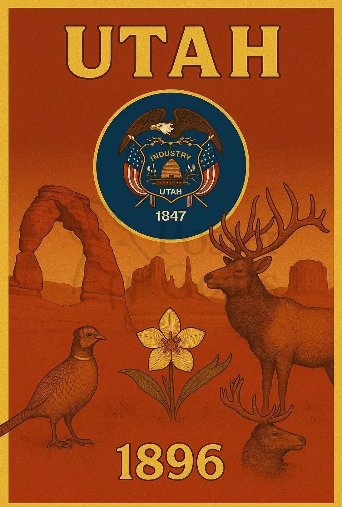 Utah Heritage 1896 Vintage Style Cultural or Heritage Poster PosterGoat