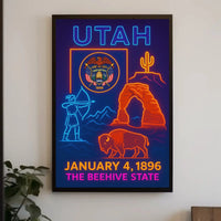 Utah Icons Neon Art Print - Cultural or Heritage Poster PosterGoat