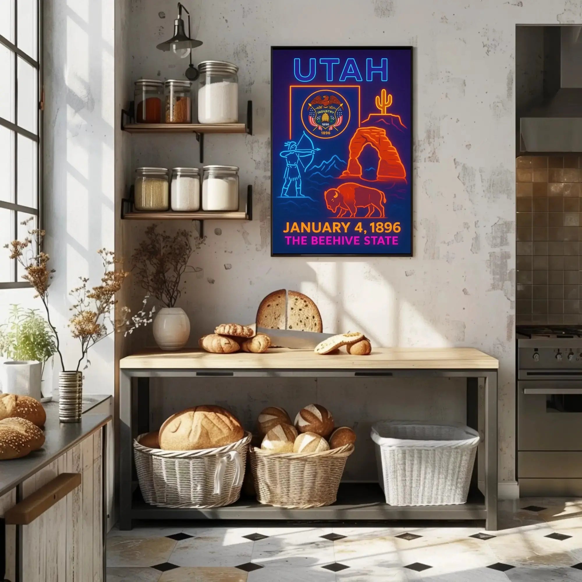 Utah Icons Neon Art Print - Cultural or Heritage Poster PosterGoat