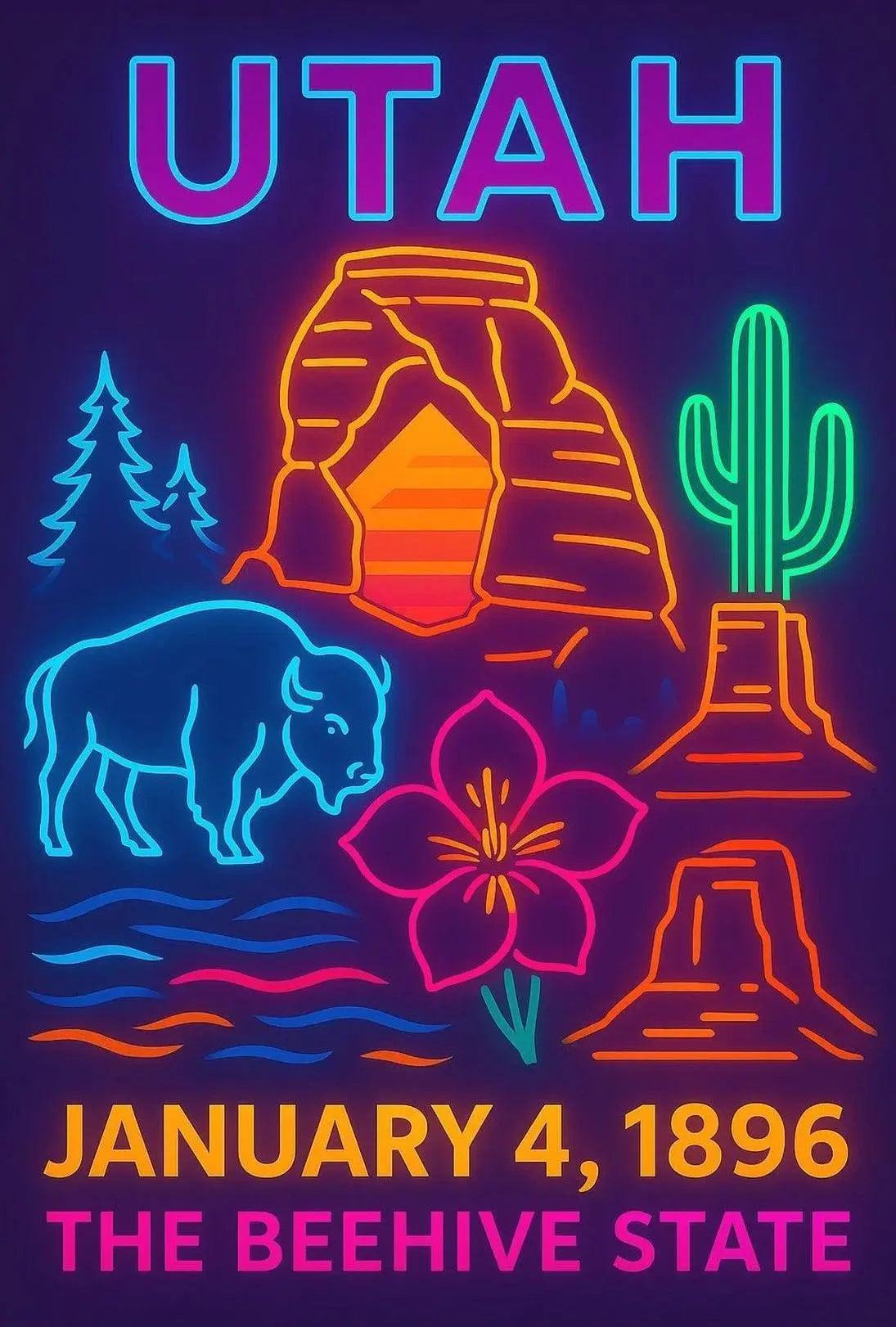 Utah Neon Landscape Art - Cultural or Heritage Poster PosterGoat