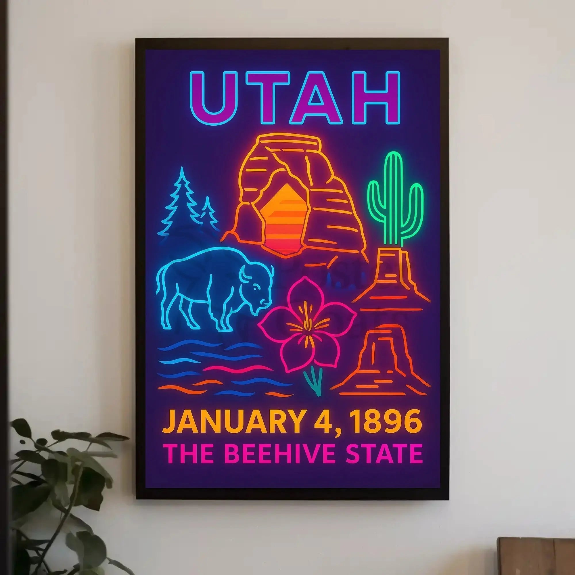 Utah Neon Landscape Art - Cultural or Heritage Poster PosterGoat