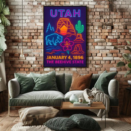 Utah Neon Landscape Art - Cultural or Heritage Poster PosterGoat