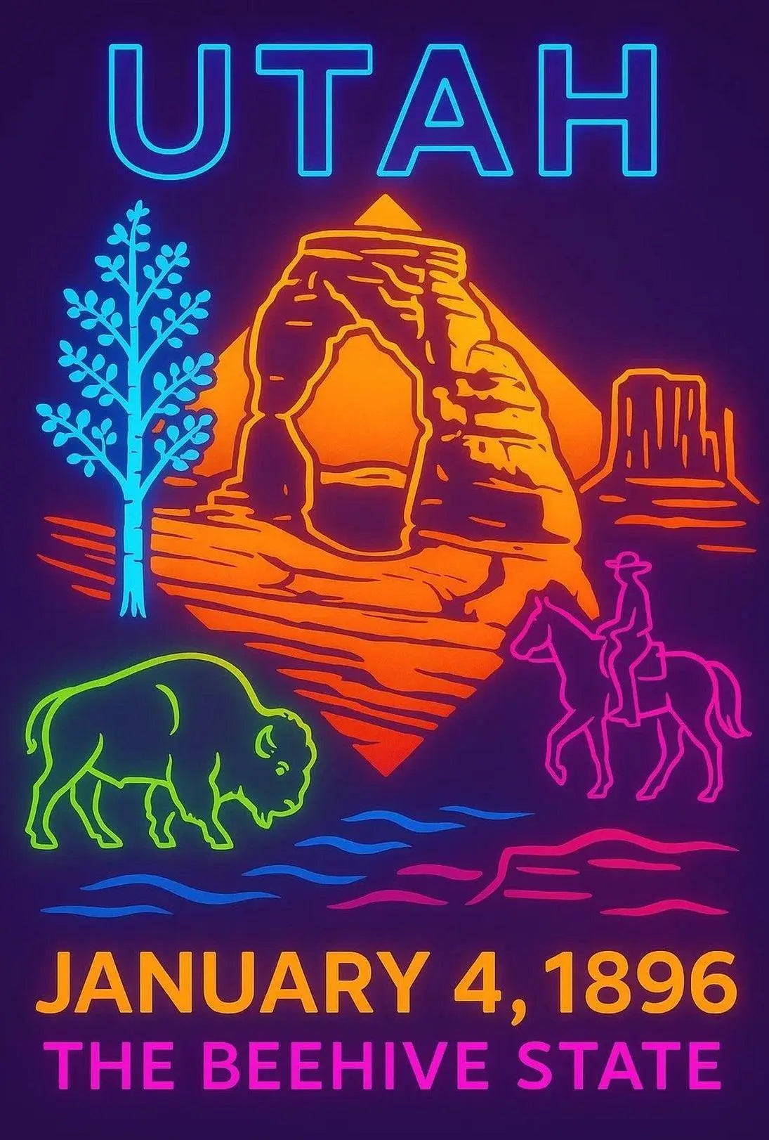 Utah Neon Landscape Celebration Poster - Cultural or Heritage Poster PosterGoat